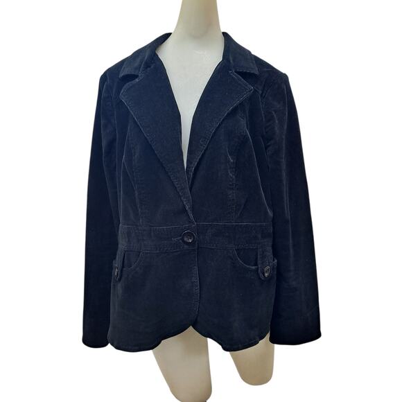 Sonoma Women's XL Corduroy Jacket Black Collared One Button Front - Picture 1 of 10